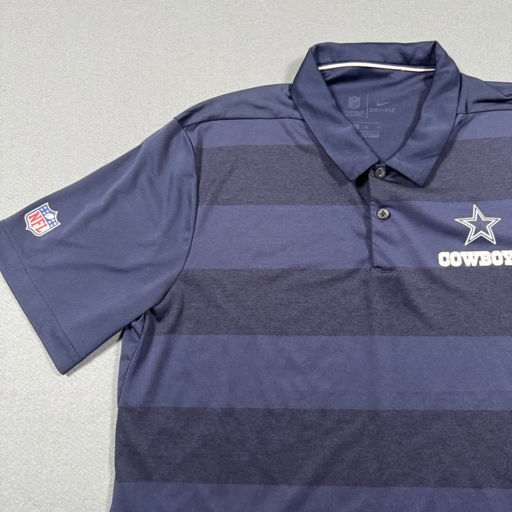 Nike Dallas Cowboys Polo Shirt Mens Large Navy Blue Striped NFL Dri-FIT Onfield - Picture 9 of 12